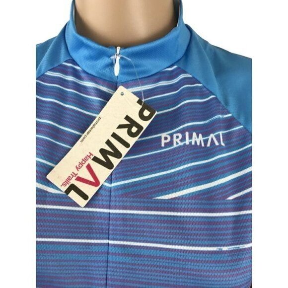 Primal Wear women's cycling bike jersey size large kismet blue striped NWT - Picture 5 of 11